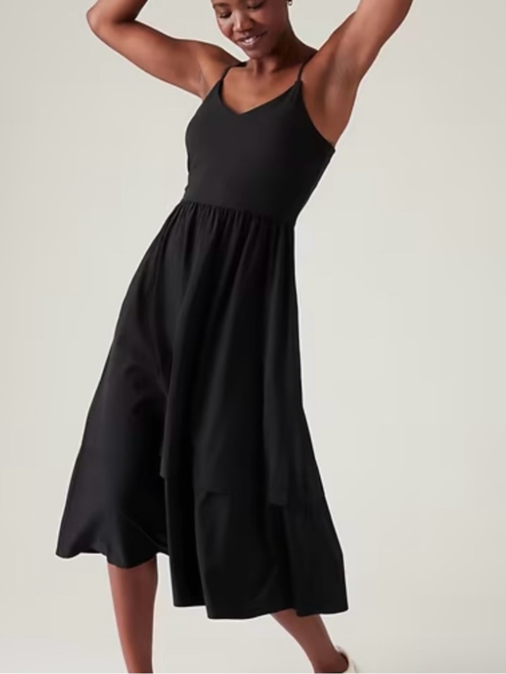 Athleta Elation Hybrid Black V-Neck Spaghetti-Strap Midi Dress NWOT - Picture 1 of 12